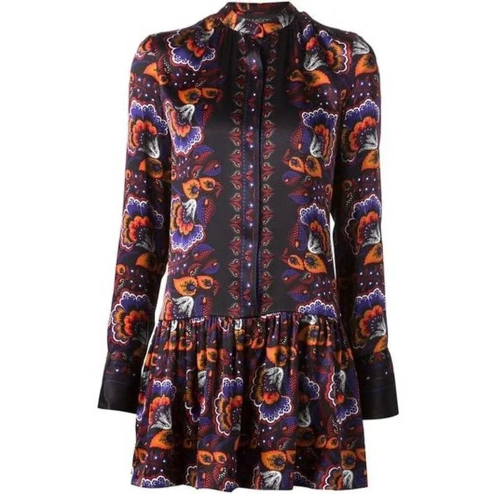 Thakoon Silk Floral Long Sleeve Peplum Dress Size 2